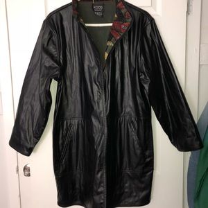 Black long pleather raincoat